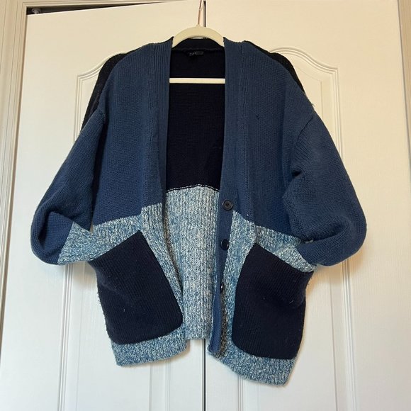 COS Wool Blend Cardigan Color-Block Blue - Picture 2 of 10